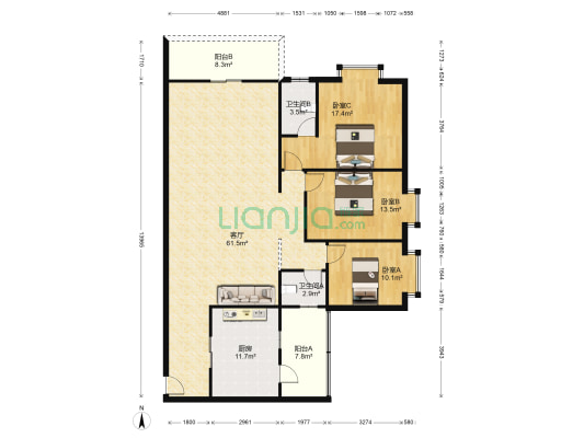 富景花园 3室1厅2卫 158平方