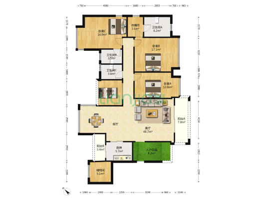 世纪城玫瑰公馆 4室1厅3卫 163平方