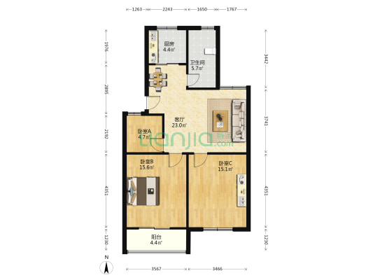 富景园 3室1厅1卫 92平方