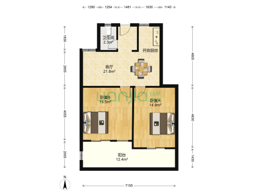 118居民小区 2室1厅1卫 68平方