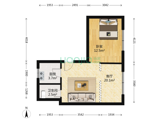 胜利街1号 1室1厅1卫 60平方