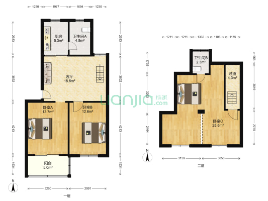 文化家园一期 3室1厅2卫 82平方