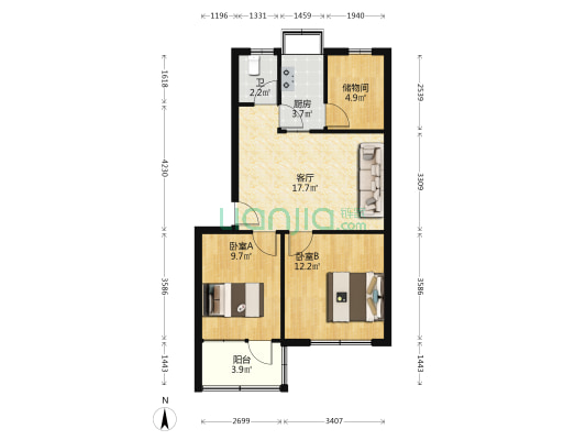 朝阳路11号 2室1厅1卫 69平方
