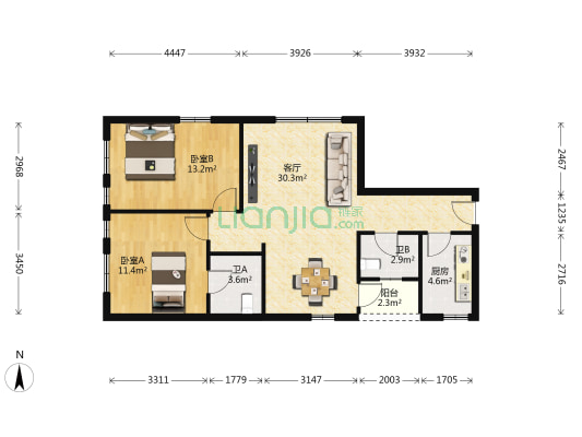 富丽大厦 2室1厅2卫 96平方
