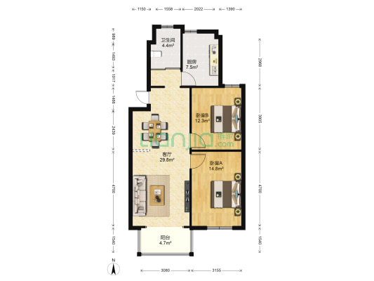 惠泉花园西区 2室1厅1卫 97平方