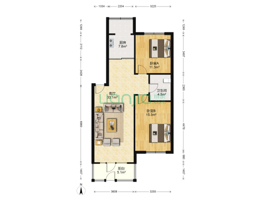 滨才城二期 2室1厅1卫 88平方