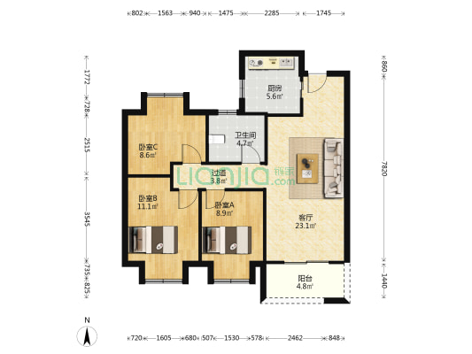 荣盛华庭 3室1厅1卫 95平方
