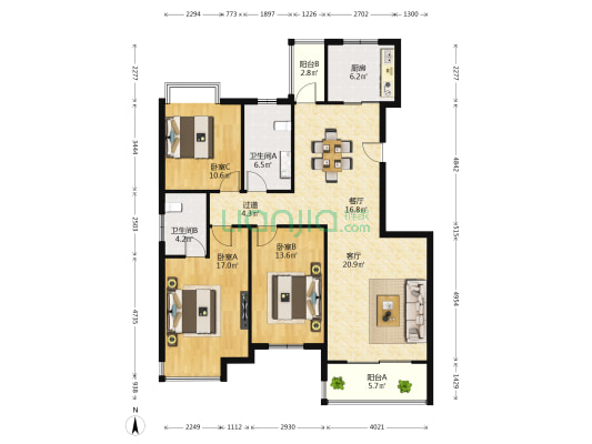政苑小区B区 3室2厅2卫 140平方