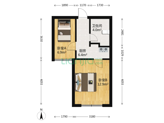 江桥商城 2室0厅1卫 39平方