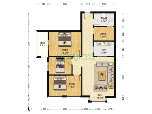 金湾商贸城 3室1厅1卫 112平方
