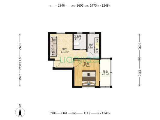 百水芊城向水坊 1室1厅1卫 48平方