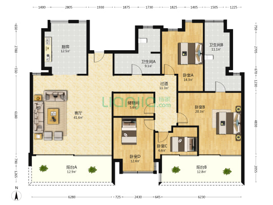 华侨城万科湖山 4室1厅2卫 182平方