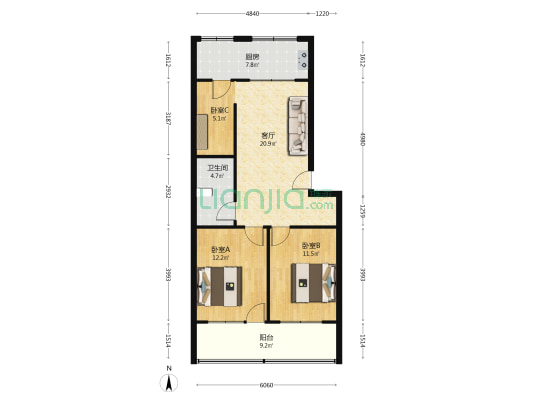 益寿小区 3室1厅1卫 87平方