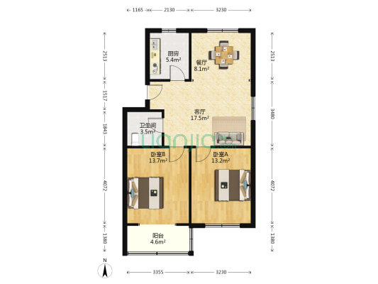 中南公寓 2室2厅1卫 81平方
