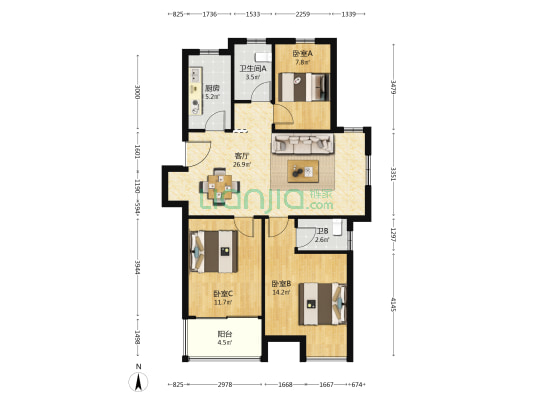 金裕上辰 3室1厅2卫 103平方