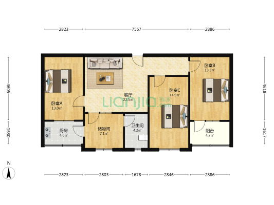 公用事业局宿舍 3室1厅1卫 115平方