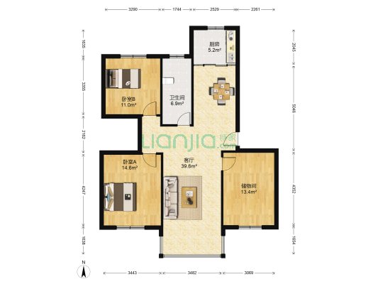 银厦广场 2室1厅1卫 124平方