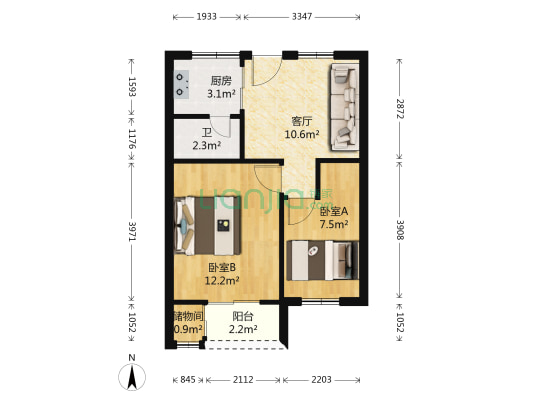 角滨路 2室1厅1卫 50平方