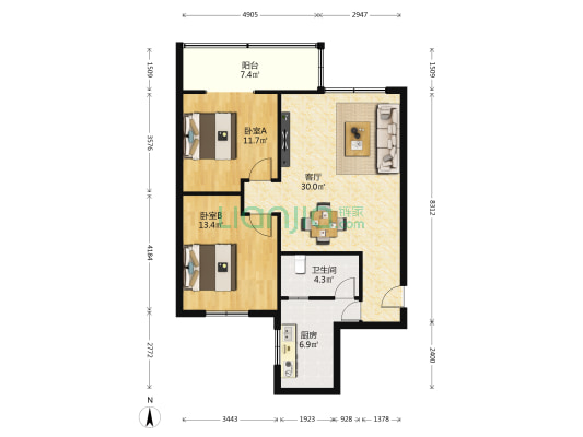 丽茗佳苑 2室1厅1卫 91平方