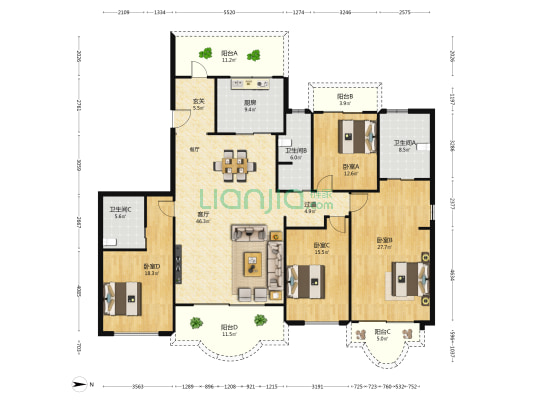 嘉和城·塞纳堡 4室1厅3卫 215平方
