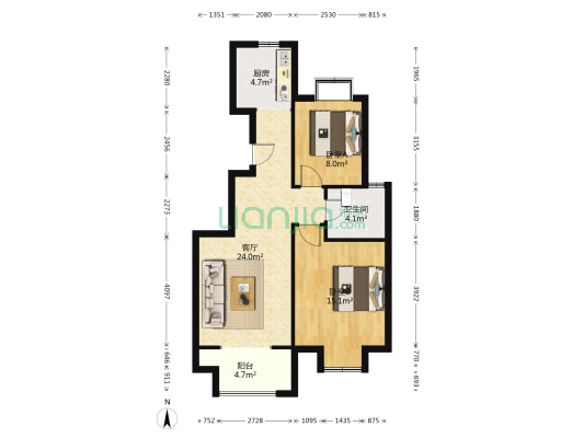 丽景佳苑二期 2室1厅1卫 80平方