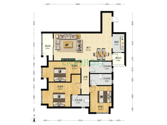佳兆业滨江四季 3室1厅3卫 127平方