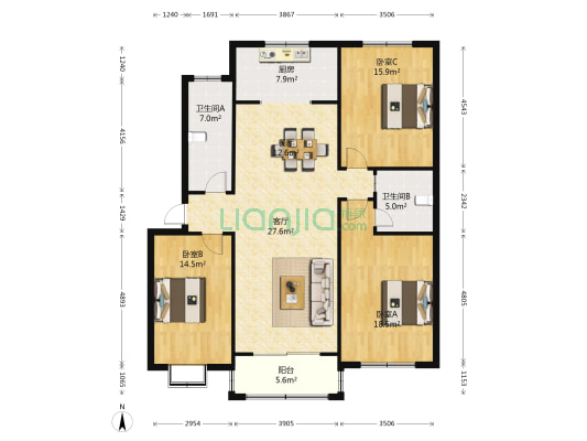 锦辉佳苑 3室2厅2卫 138平方