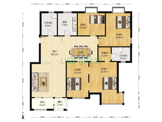 新生活家园北区 4室1厅2卫 166平方
