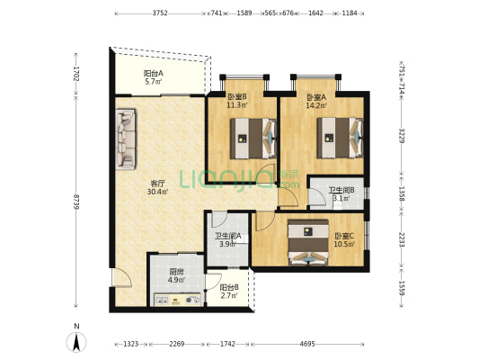 翠逸居 3室1厅2卫 100平方
