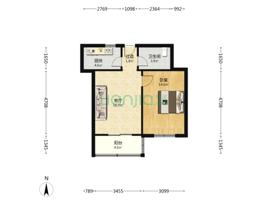 丛台路24号院 1室1厅1卫 52平方