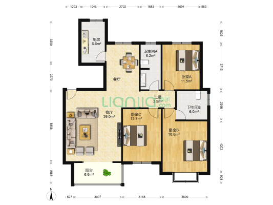 百禾都市领域 3室1厅2卫 146平方
