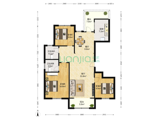 凯悦花园 3室2厅2卫 134平方