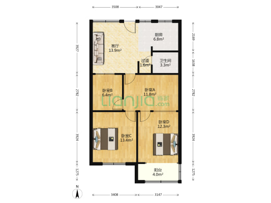 科技苑社区 4室1厅1卫 75平方