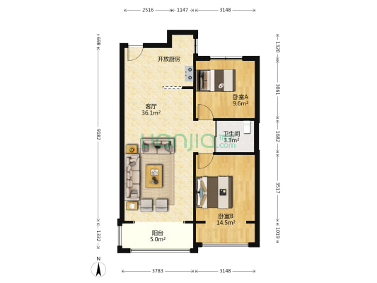 凯德俪锦城听澜郡 2室1厅1卫 85平方