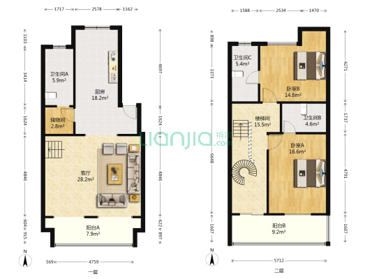 万宇漓水花苑 2室1厅3卫 161平方