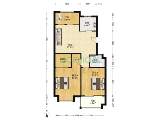 欣龙华府公寓 3室1厅1卫 89平方