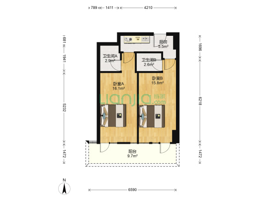 恒福嘉城 2室0厅2卫 73平方