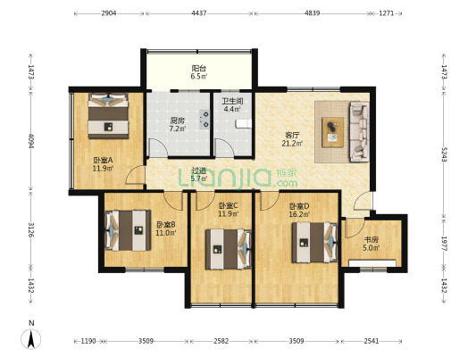 量具厂宿舍老区 5室1厅1卫 105平方