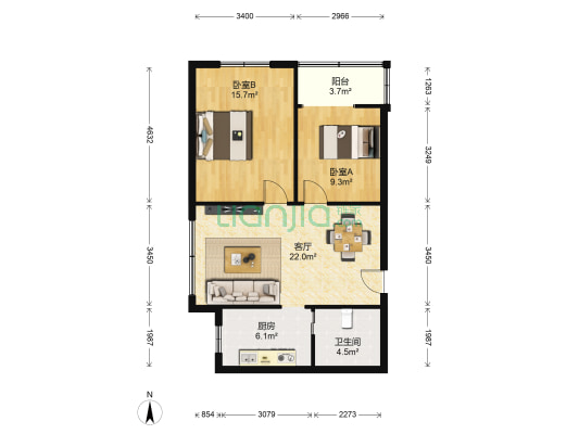 金绸花园 2室1厅1卫 73平方