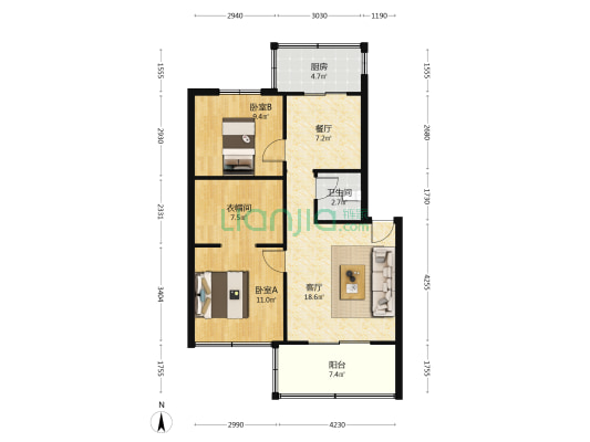 光明小区(涿州) 2室2厅1卫 83平方