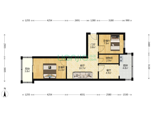 朝阳安装公司宿舍 2室2厅0卫 56平方