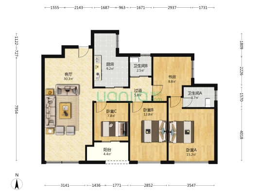 鹭金·御公馆 4室1厅2卫 114平方