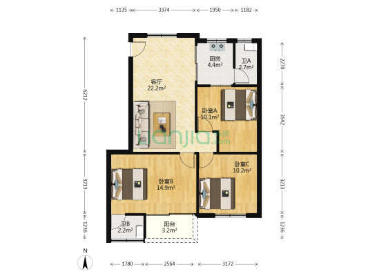 南埗路左一巷 3室1厅2卫 74平方