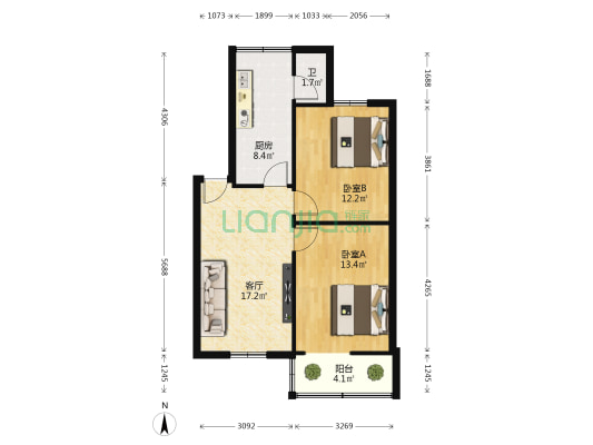 新半边街10号 2室1厅1卫 56平方