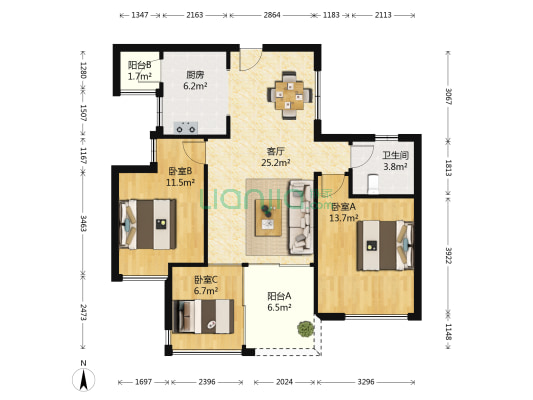 第九湾蓝山上湾 3室1厅1卫 89平方