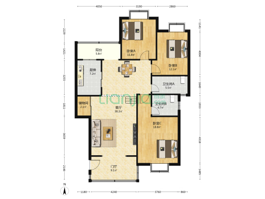 双赋园 3室1厅2卫 129平方