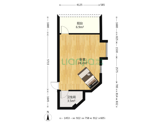 鸿雁大厦 1室0厅1卫 51平方