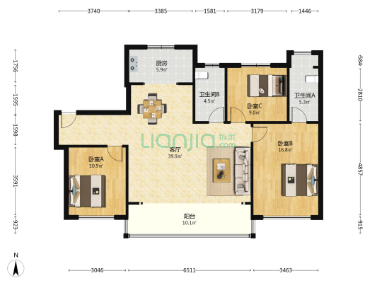 东台碧桂园·云顶 3室1厅2卫 134平方