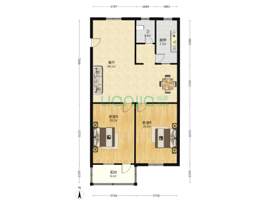 建行小区 2室1厅1卫 115平方