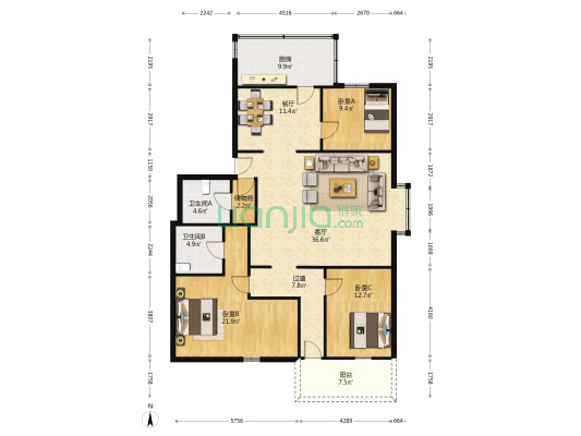 高雅花园 3室2厅2卫 138平方